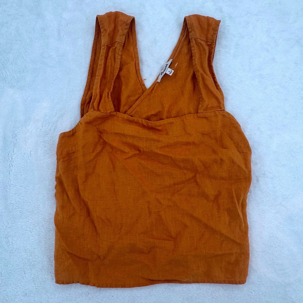 Madewell 100% Linen Crossover/Tulip Back Tank Top Burnt Orange Size 4